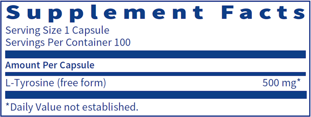 L-Tyrosine Supplement Facts Label