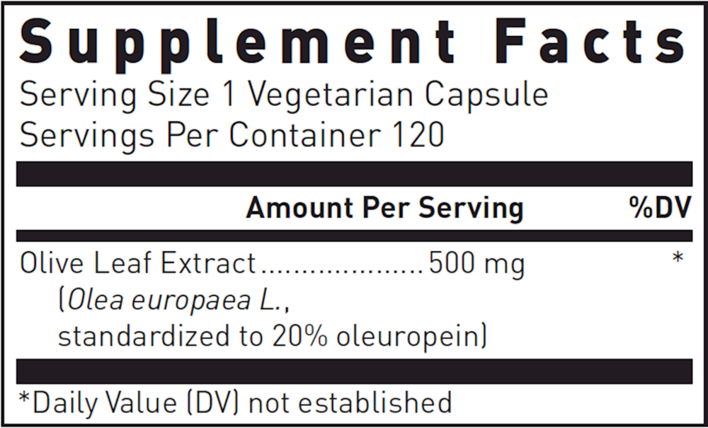 Olive Leaf Extract Supplement Facts Label
