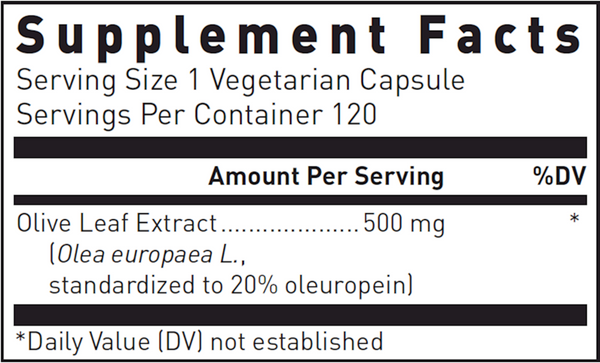 Olive Leaf Extract Supplement Facts Label