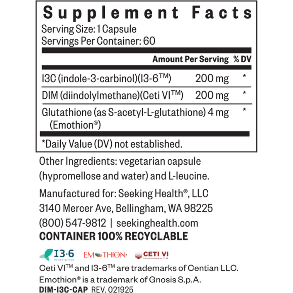DIM + I3C Supplement Facts Label