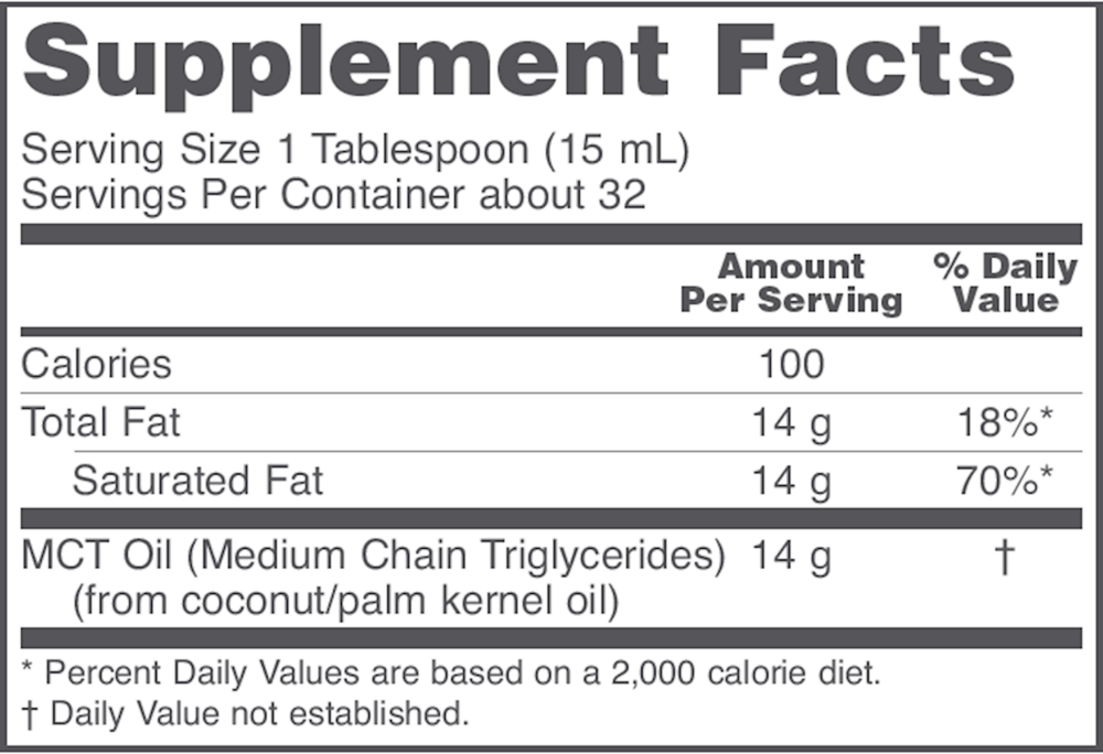 MCT Oil 32oz Supplement Facts Label
