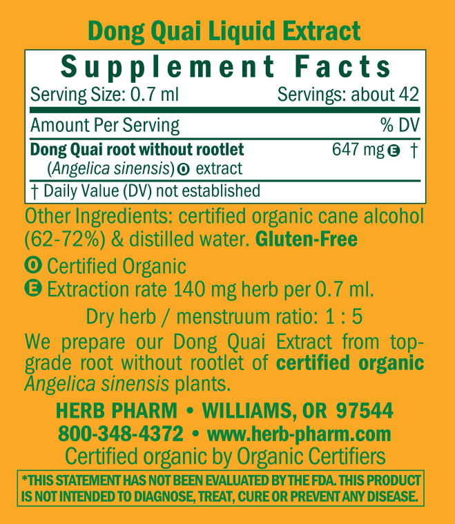 Dong Quai Supplement Facts Label