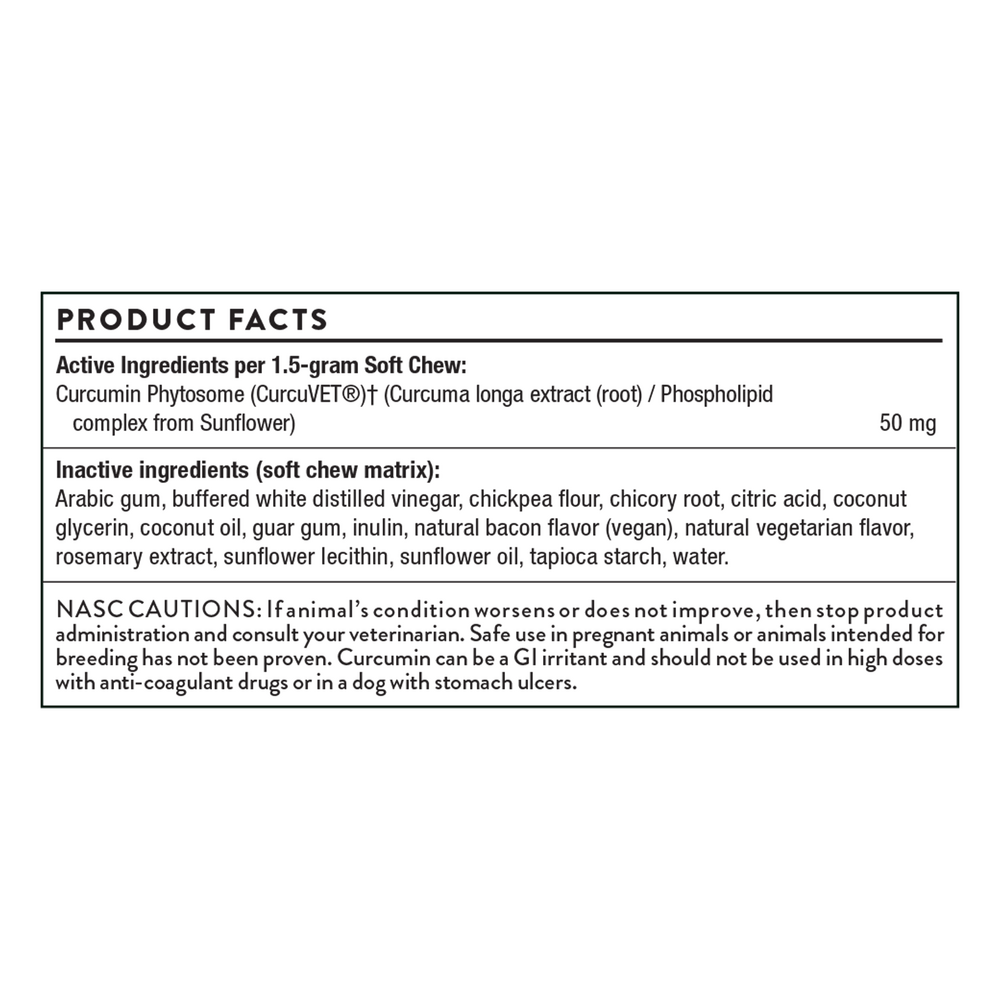CurcuVET-SA50 Supplement Facts Label