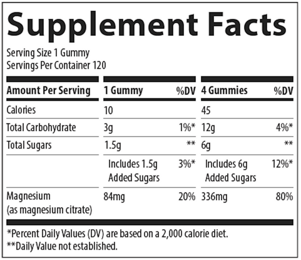 Magnesium Gummies Tangerine Supplement Facts Label