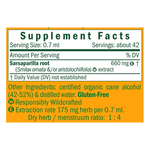 Sarsaparilla/Smilax ornata Supplement Facts Label