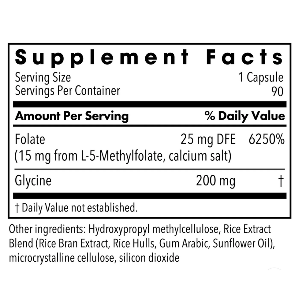 L-Methylfolate 15 mg Supplement Facts Label