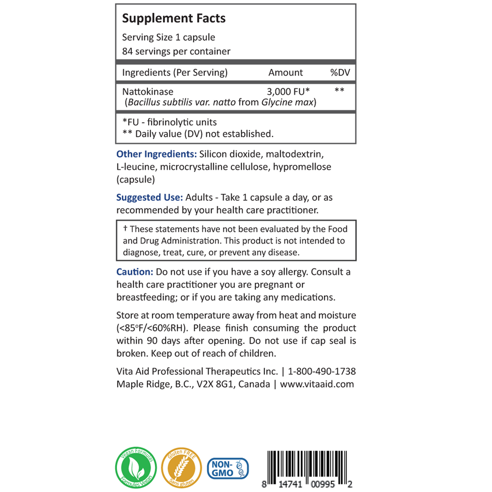 Nattokinase 3000 Supplement Facts Label