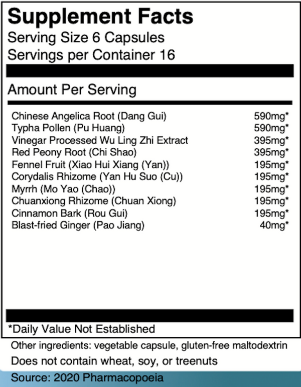 Shao Fu Zhu Yu Tang Supplement Facts Label