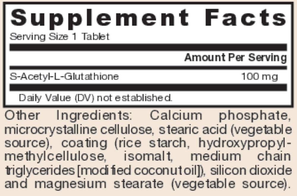 S-Acetyl L-Glutathione Supplement Facts Label