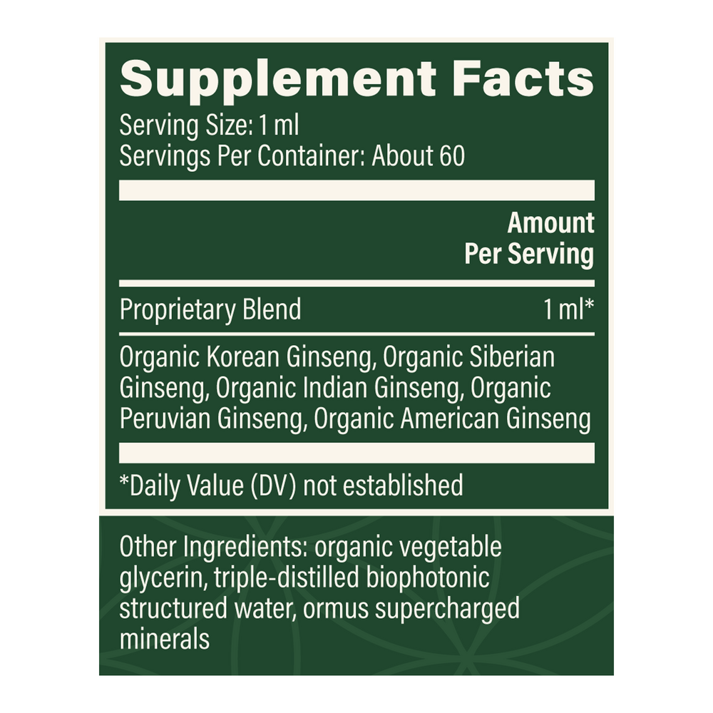 Ginseng Supplement Facts Label