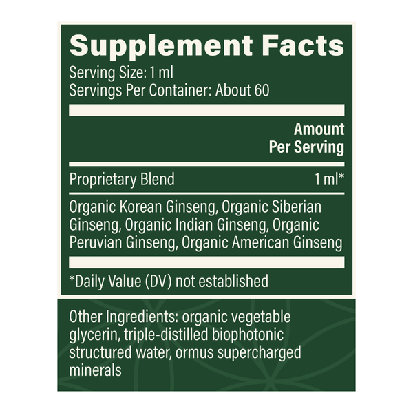 Ginseng Supplement Facts Label
