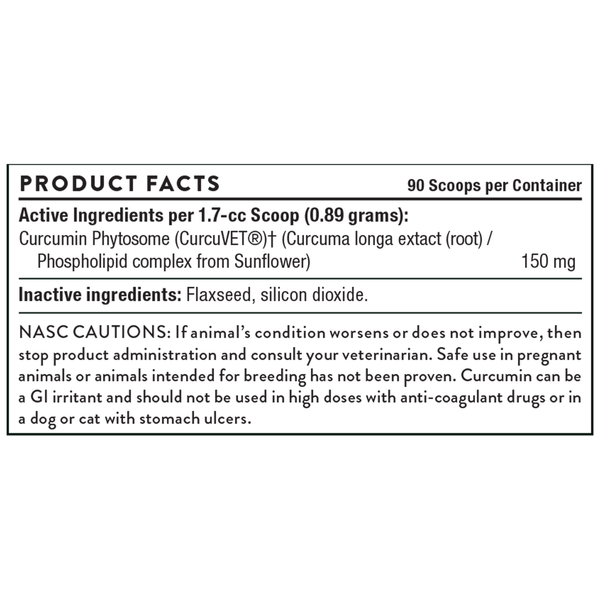 CurcuVET-SA150 Supplement Facts Label