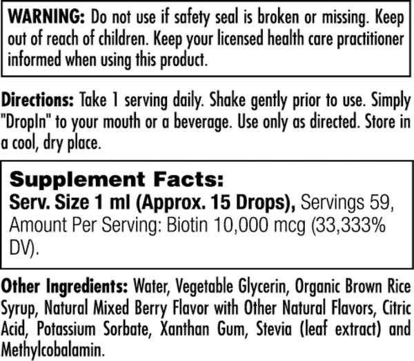 Ultra Biotin Veg Berry Supplement Facts Label