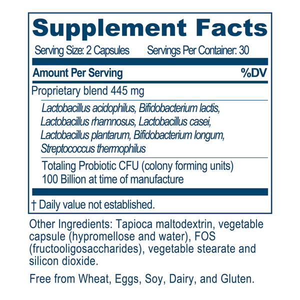 Probiotic 100B Supplement Facts Label