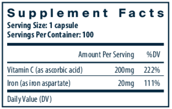 Iron Plus C Supplement Facts Label