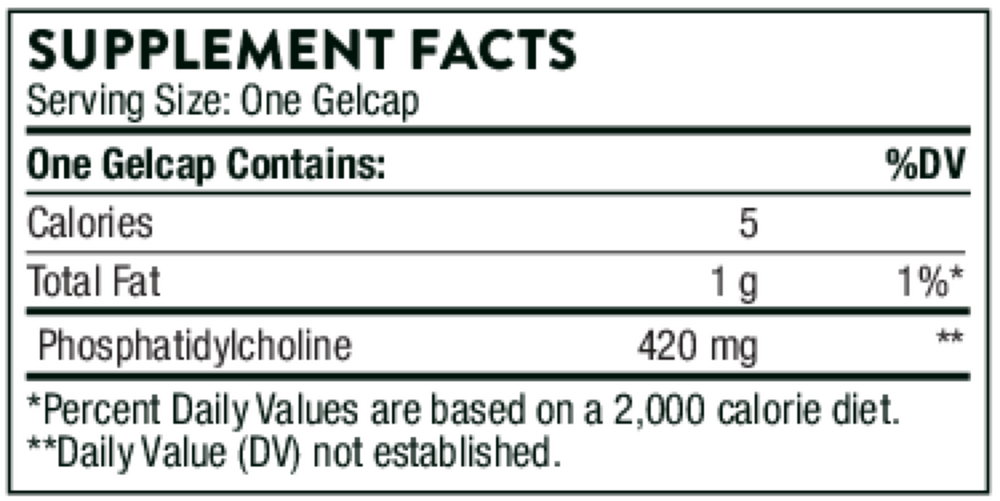 Phosphatidyl Choline Supplement Facts Label