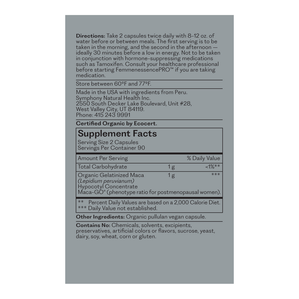 FemmenessencePRO - Post Menopause Supplement Facts Label