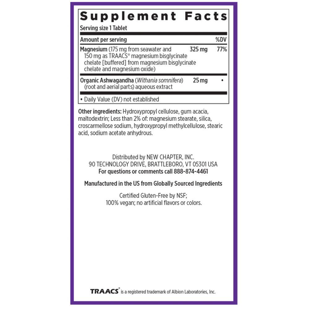 Magnesium + Ashwagandha Supplement Facts Label