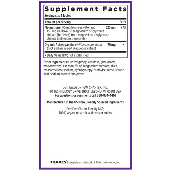 Magnesium + Ashwagandha Supplement Facts Label