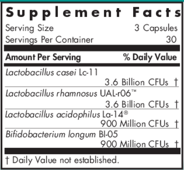 Gastro Flora Dairy Free Supplement Facts Label