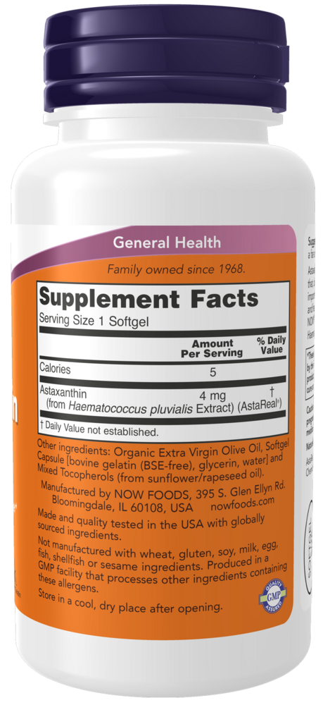 Astaxanthin 4 mg - 90 Softgels Supplement Facts Label