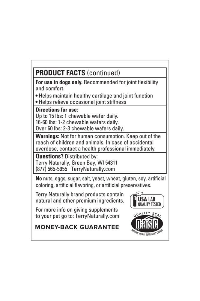 Joint & Hip Formula Supplement Facts Label