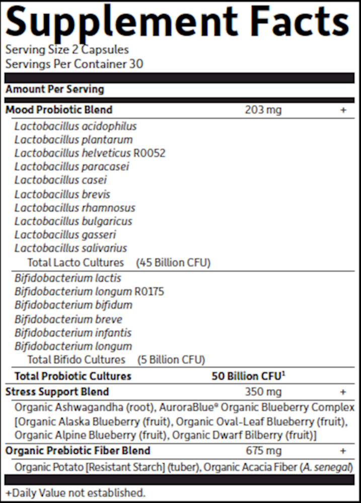 Dr. Formulated Mood+ Supplement Facts Label