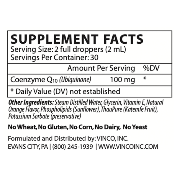 Liposomal CoQ10 Supplement Facts Label