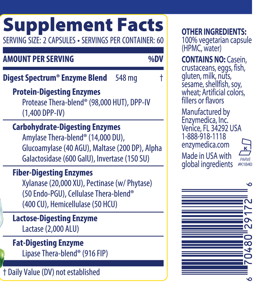 Digest Spectrum Supplement Facts Label