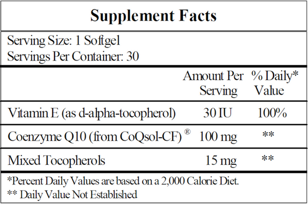 Co-Enzyme Q10 100 mg Supplement Facts Label