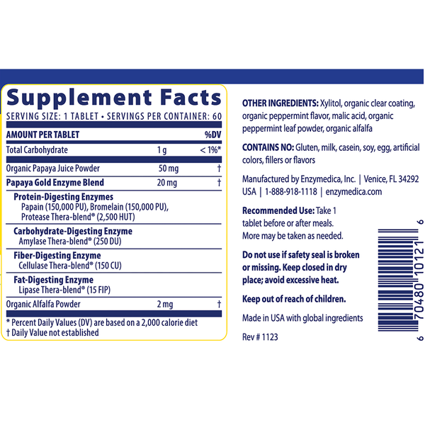 Papaya Gold Supplement Facts Label