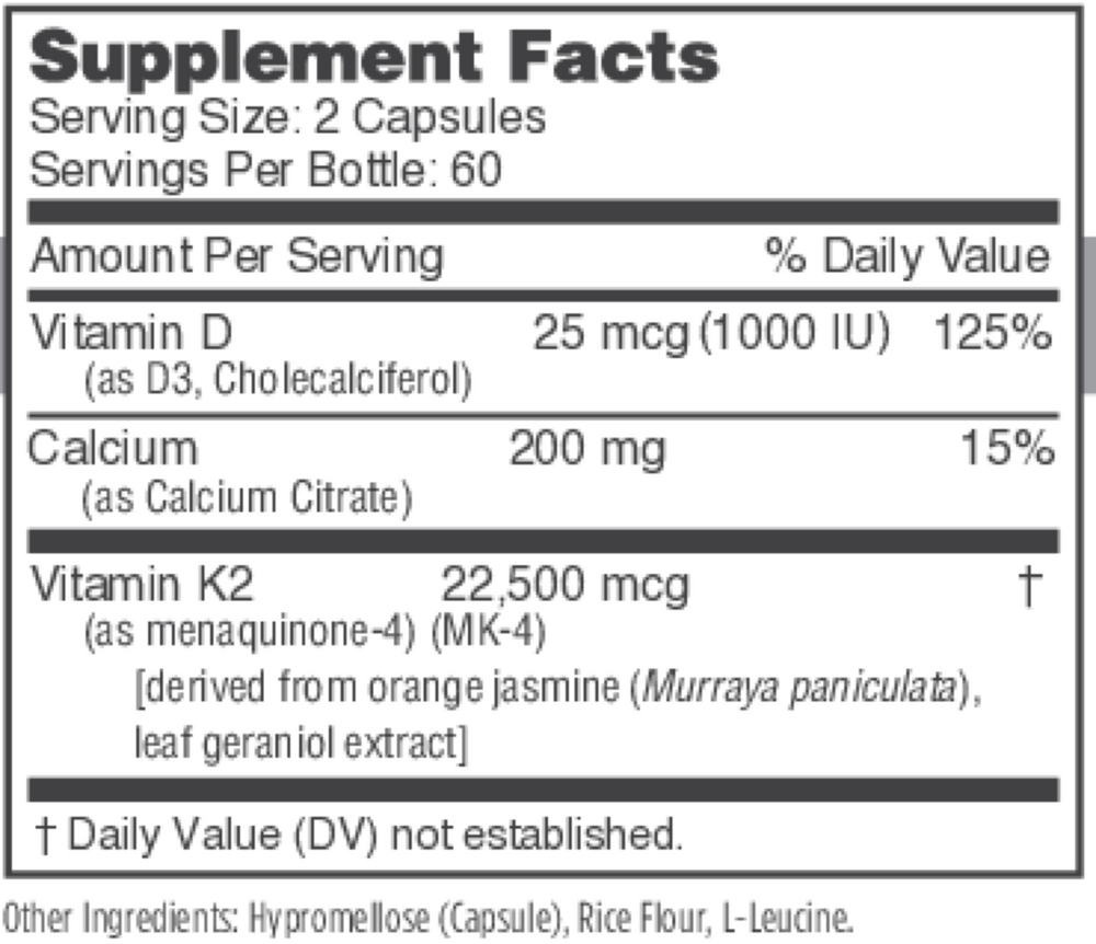 Osteo-K Minis Supplement Facts Label