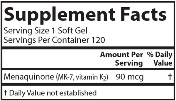 Vitamin K2 MK7 Supplement Facts Label