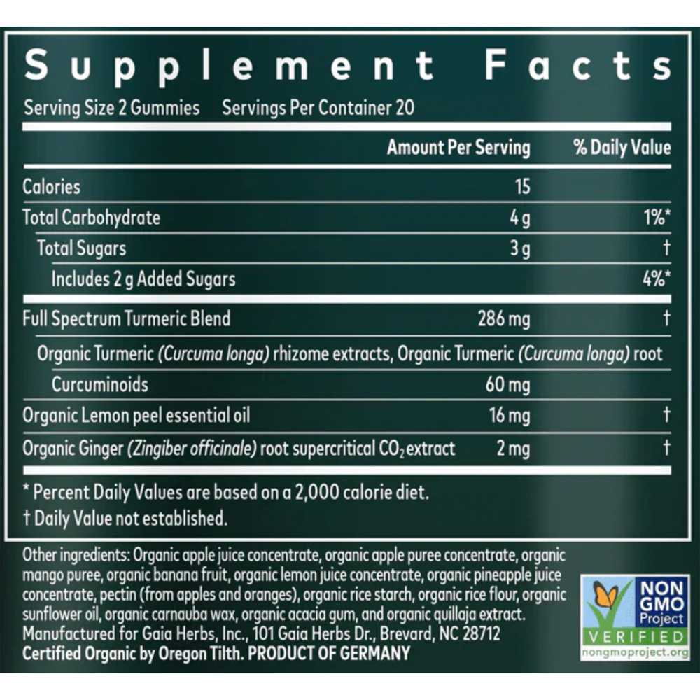 Turmeric Supreme Adult Daily Supplement Facts Label