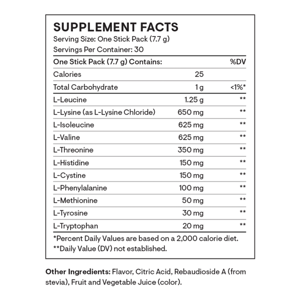 Amino Complex Stick Packs - Berry Supplement Facts Label