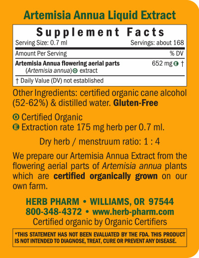 Artemisia annua Supplement Facts Label