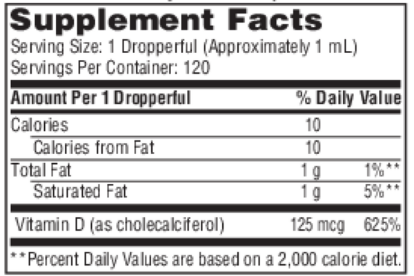 Vitamin D3 Liquid 5000 IU Supplement Facts Label
