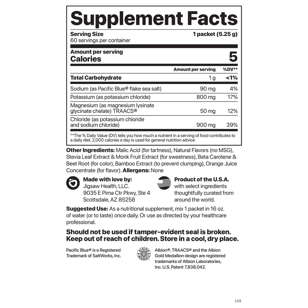 Potassium Cocktail Pouch Orange (Previously Pickleball Cocktail) Supplement Facts Label