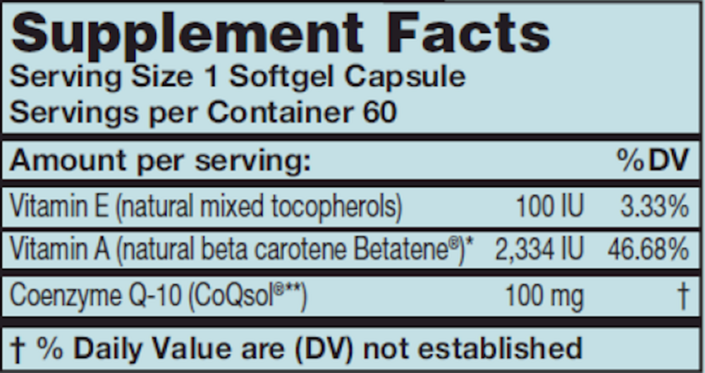 CoQ10 100 mg Supplement Facts Label