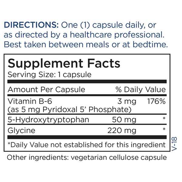 5-HTP (5-Hydroxytryptophan) 50 mg Supplement Facts Label