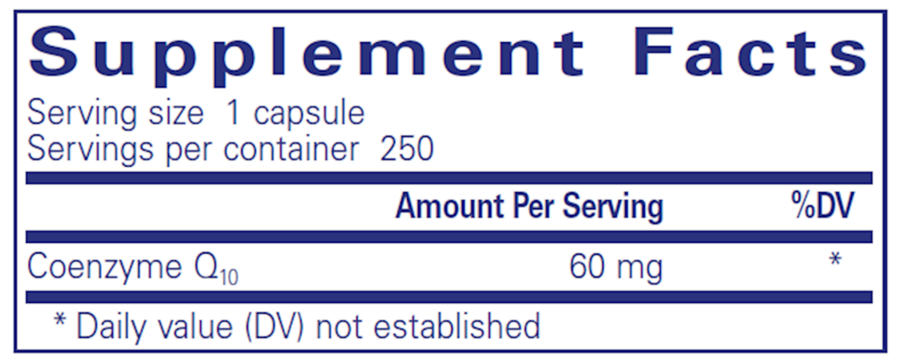 CoQ10 60 Mg. Supplement Facts Label