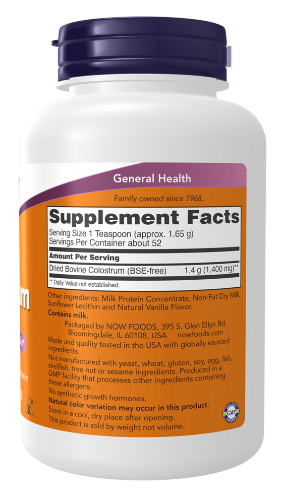 Colostrum Powder Supplement Facts Label