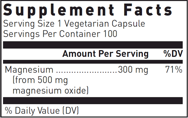 Magnesium Oxide 500 Mg Supplement Facts Label