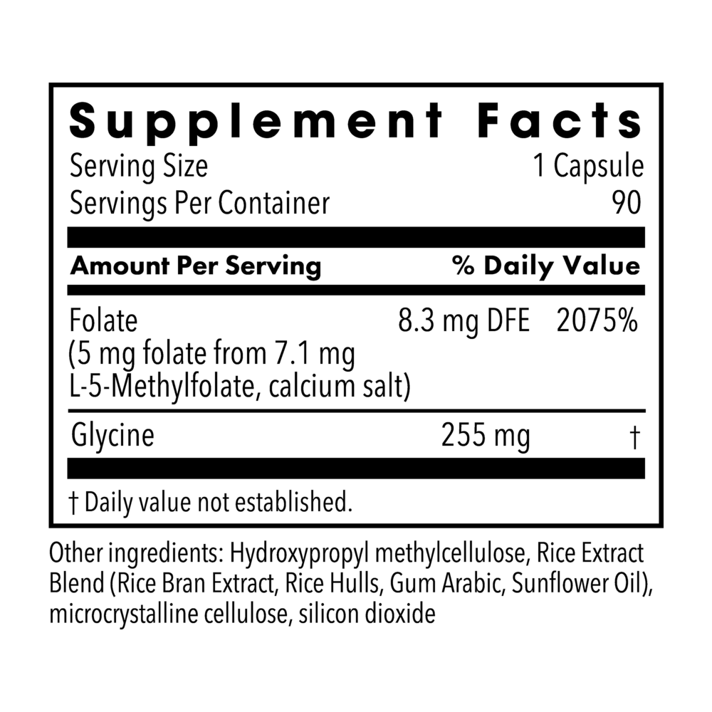 L-Methylfolate 5 mg Supplement Facts Label