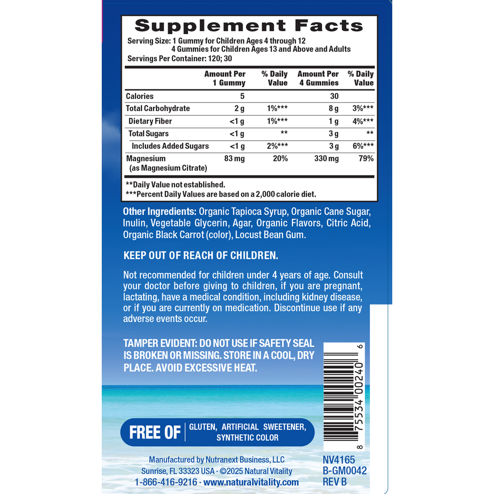 Calm Gummies - Raspberry Lemon Supplement Facts Label
