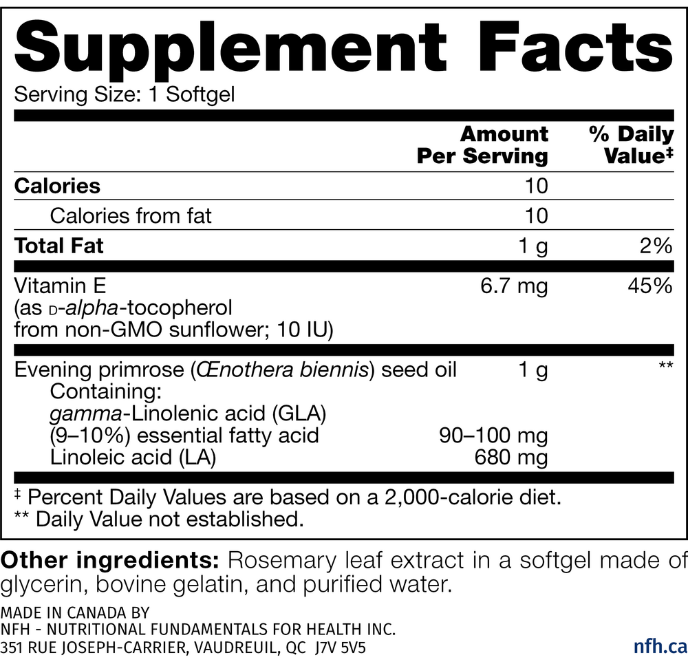 EPO SAP Supplement Facts Label