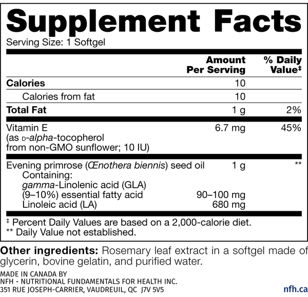 EPO SAP Supplement Facts Label