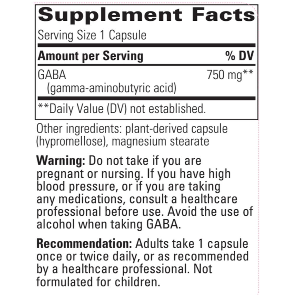 GABA Amino Acid Supplement Facts Label