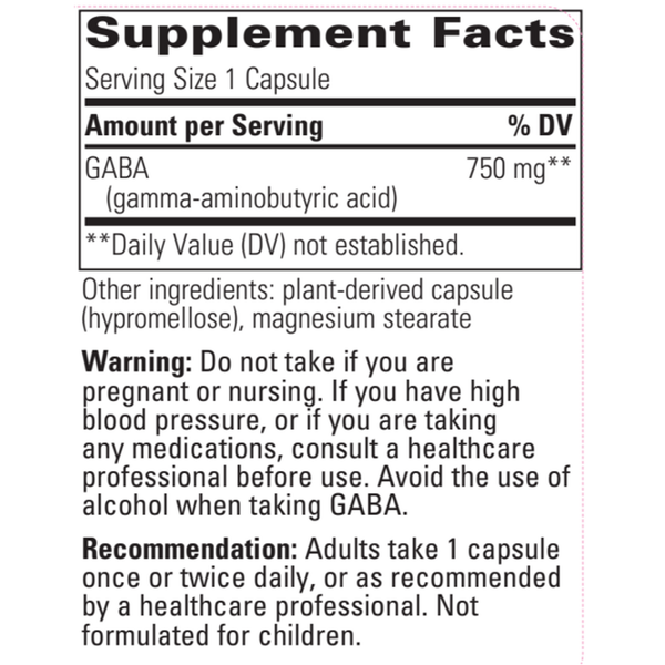 GABA Amino Acid Supplement Facts Label