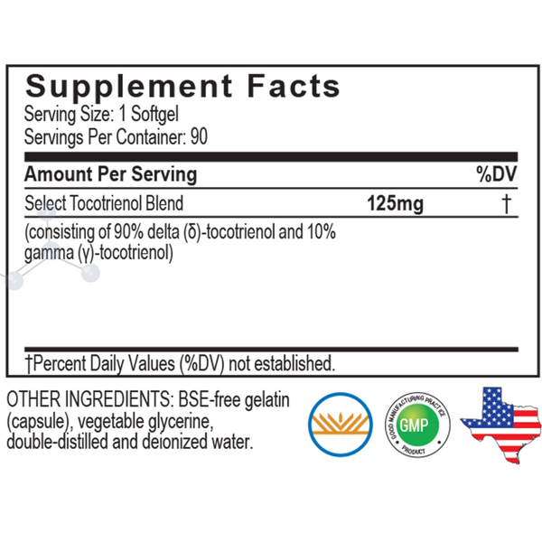 Unique E Tocotrienols Supplement Facts Label